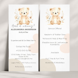 Tarjeta Publicitaria Boho Watercolor Bear Babysitter Service