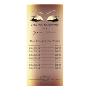 Tarjeta Publicitaria Branding Price List Lash Extension Sepia Gold More