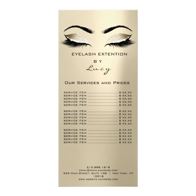 Tarjeta Publicitaria Branding Price List Lashes Extension Ivory Creamy (Frente)