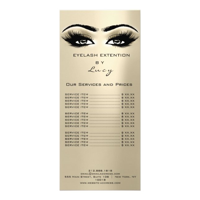Tarjeta Publicitaria Branding Price List Lashes Extension Ivory Eyes (Frente)