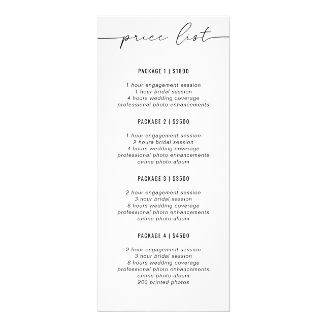 Tarjeta Publicitaria Business Pricing Guide | Simple | Photographer  (Frente)