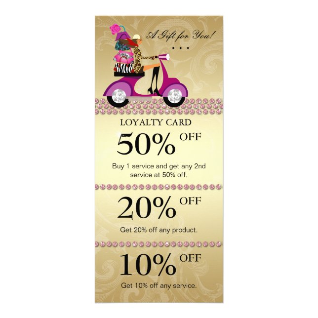 Tarjeta Publicitaria Cartas de marketing de modas Scooter Pink Jewelry (Frente)