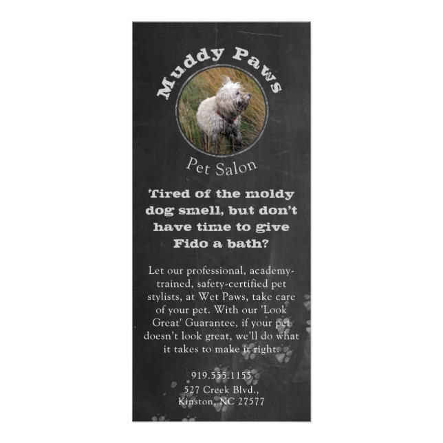 Tarjeta Publicitaria Chalkboard Dog Grooming Services (Frente)