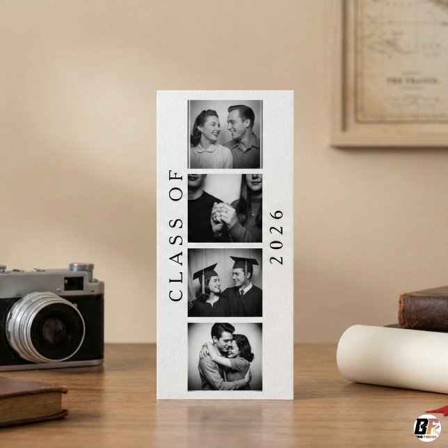 Tarjeta Publicitaria Class of 2026 Retro Photo Booth Strip Graduation (Subido por el creador)