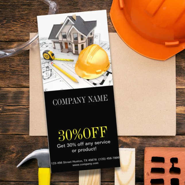 Tarjeta Publicitaria Construcción de un contratista de remodelación del (Renovation Home Remodeling Contractor Construction Rack Card)