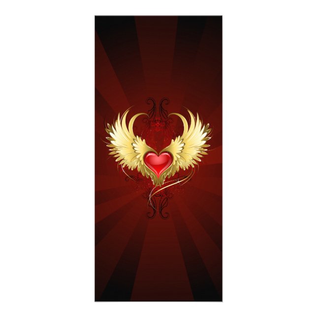 Tarjeta Publicitaria Corazón Rojo con Alas Doradas (Frente)