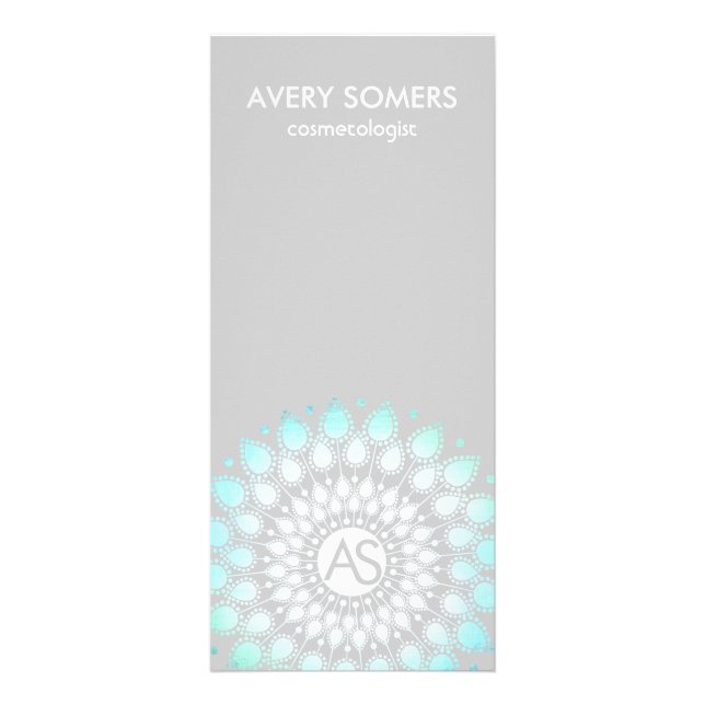 Tarjeta Publicitaria Cosmetólogo Ornate Leaf Motif Gris Moderno (Frente)