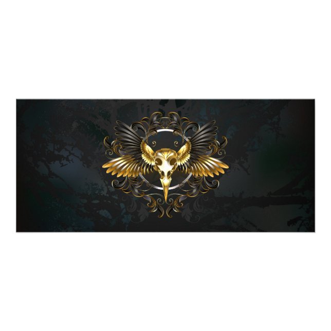 Tarjeta Publicitaria Cráneo de pájaro dorado sobre fondo negro (Frente)