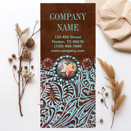 Tarjeta Publicitaria cuero de color turquesa marrón occidental