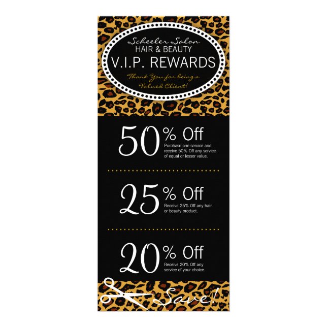Tarjeta Publicitaria Cupones de salón de impresión Leopard (Frente)