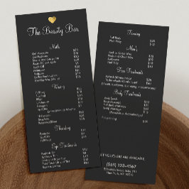 Tarjeta Publicitaria Cute Gold Heart Beauty Salon Price List 2