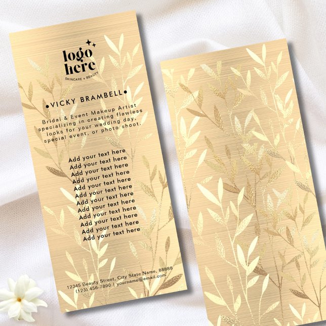 Tarjeta Publicitaria Delicate Gold Leaves Brusht Metalizado Service Cat (Delicate Gold Leaves Brushed Metal Service Catalog Rack Card)