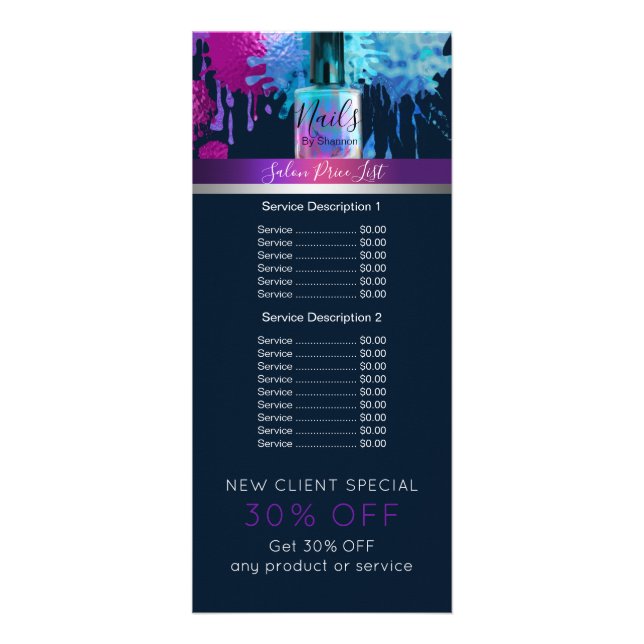 Tarjeta Publicitaria Diseño del esmalte de uñas del técnico del clavo (Frente)