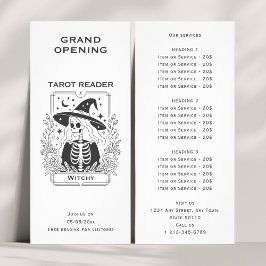 Tarjeta Publicitaria Diseño místico gótico de Tarot en blanco y negro