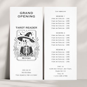 Tarjeta Publicitaria Diseño místico gótico de Tarot en blanco y negro