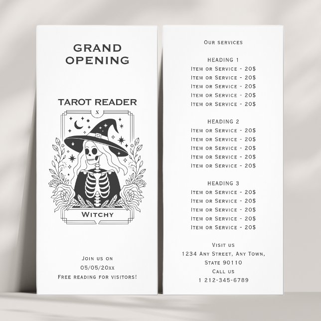 Tarjeta Publicitaria Diseño místico gótico de Tarot en blanco y negro (Subido por el creador)