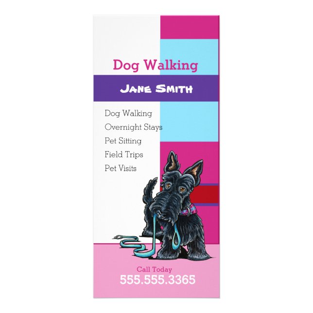 Tarjeta Publicitaria Dog Walker Scottie Plaid Mascota Business Marketin (Frente)