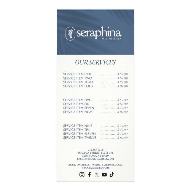 Tarjeta Publicitaria Earthy Elegance Logo Beauty, Wellness, Spa Blue (Frente)