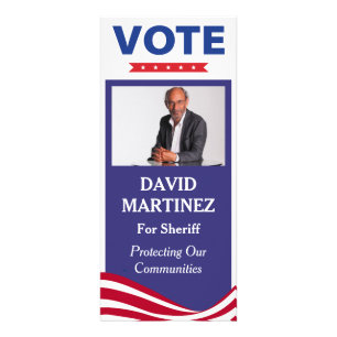 Tarjeta Publicitaria Elección de alguacil con foto de candidato y códig