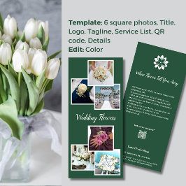 Tarjeta Publicitaria Elegancia Verde y Blanca 💐 Flores de Boda Florist