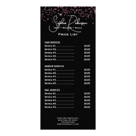 Tarjeta Publicitaria Elegant Black & Pink Glitter Price List Rack Card