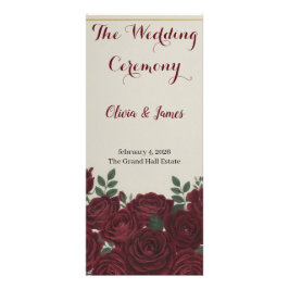 Tarjeta Publicitaria Elegant Burgundy Floral & Gold Wedding Program