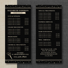 Tarjeta Publicitaria Elegant Hair Salon Black Price List