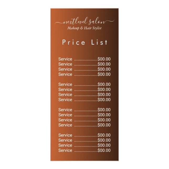Tarjeta Publicitaria Elegant Modern Salon Price List Rack Card  (Frente)