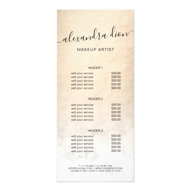 Tarjeta Publicitaria Elegante artista de maquillaje de mármol blanco do (Frente)