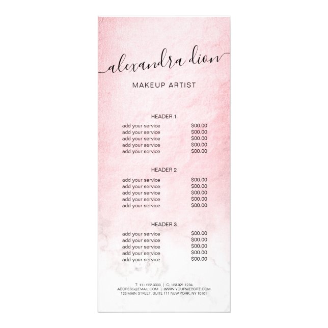 Tarjeta Publicitaria Elegante artista de maquillaje de mármol blanco y  (Frente)