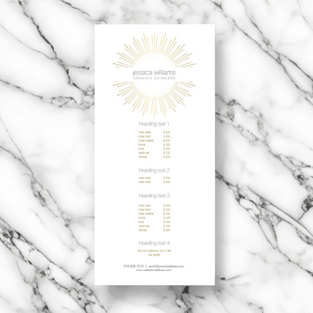 Tarjeta Publicitaria Elegante Belleza Oro Cosmetólogo de Sunburst, Saló (Subido por el creador)