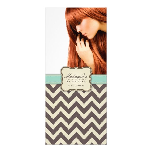 Tarjeta Publicitaria Elegante Chevron Modern Brown, Green y Beige (Frente)