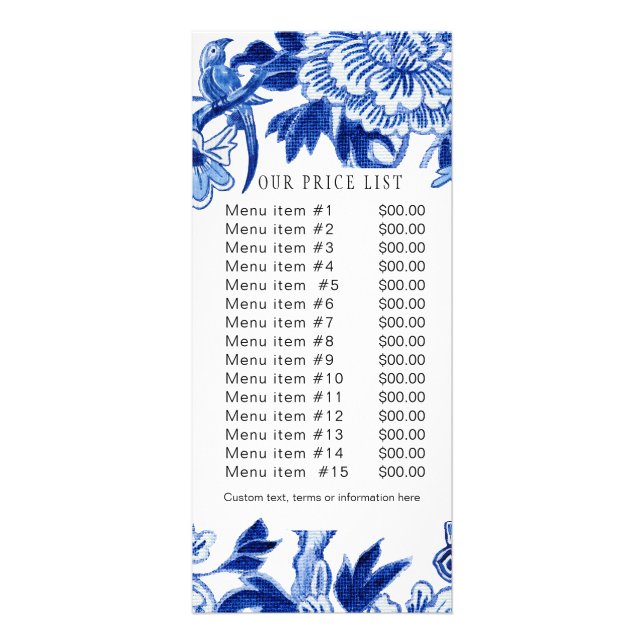 Tarjeta Publicitaria Elegante Chinoiserie Blue White Business Price Lis (Frente)
