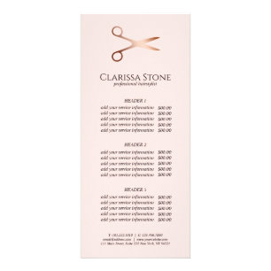 Tarjeta Publicitaria Elegante estilista moderno de tijeras rosa doradas