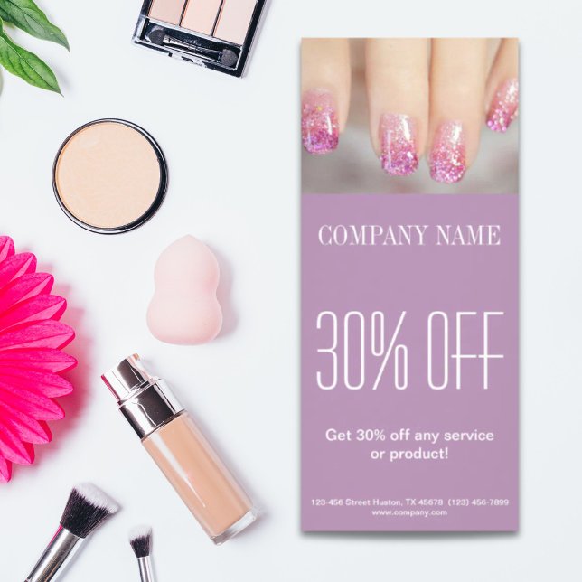 Tarjeta Publicitaria elegante manicura de moda giratoria uña salón de u (girly chic elegant manicure nails nail salon rack card)