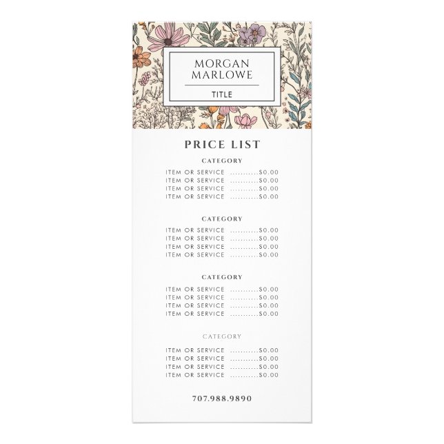 Tarjeta Publicitaria Elegante negocio botánico de flores silvestres (Frente)