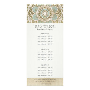 Tarjeta Publicitaria Elegante Ornate Gold Verde azulado Mandala precio