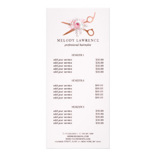 Tarjeta Publicitaria Elegante rosa de cobre tijeras de oro peinado