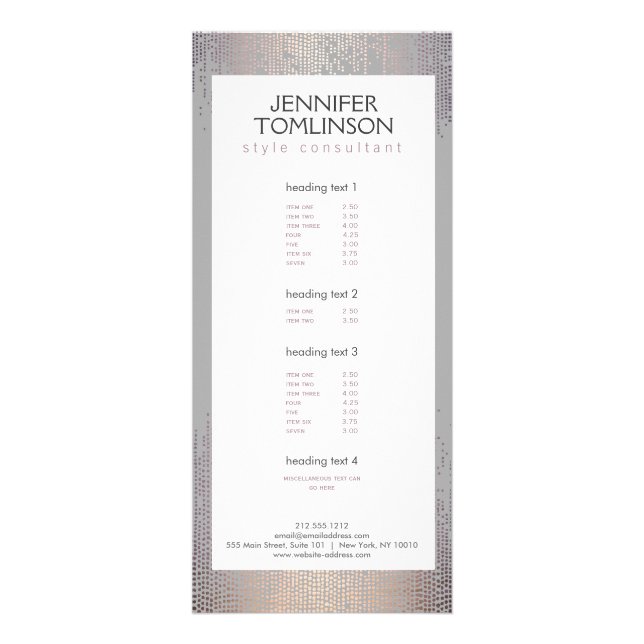 Tarjeta Publicitaria Elegante Rubor Confetti Rain Pattern Gris (Frente)