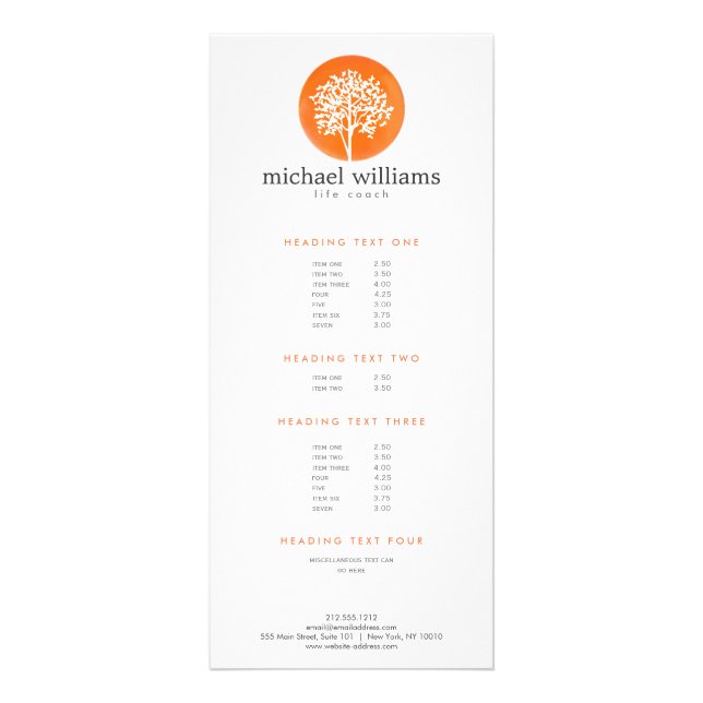 Tarjeta Publicitaria Entrenador de vida de árbol acuarela naranja, cons (Frente)