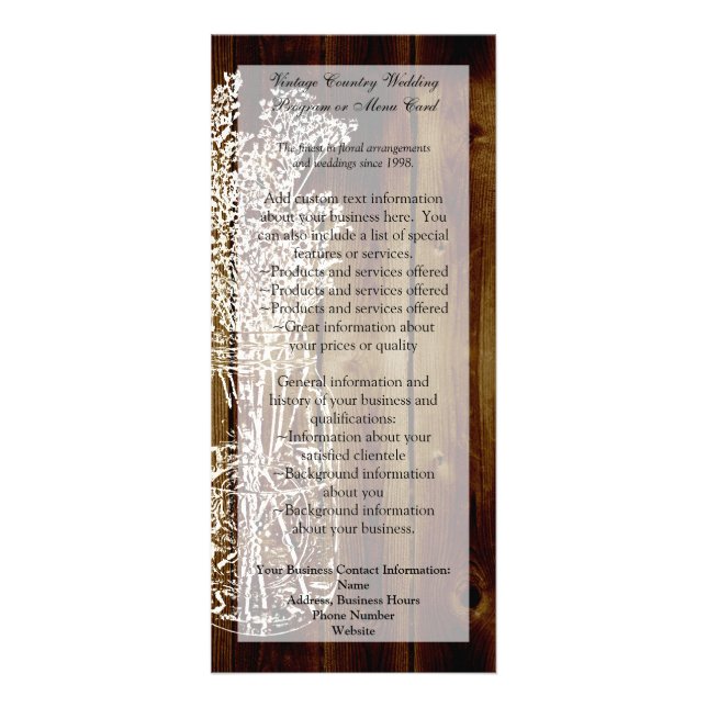 Tarjeta Publicitaria Estampilla de Mason Jar sobre el Planque de Madera (Frente)