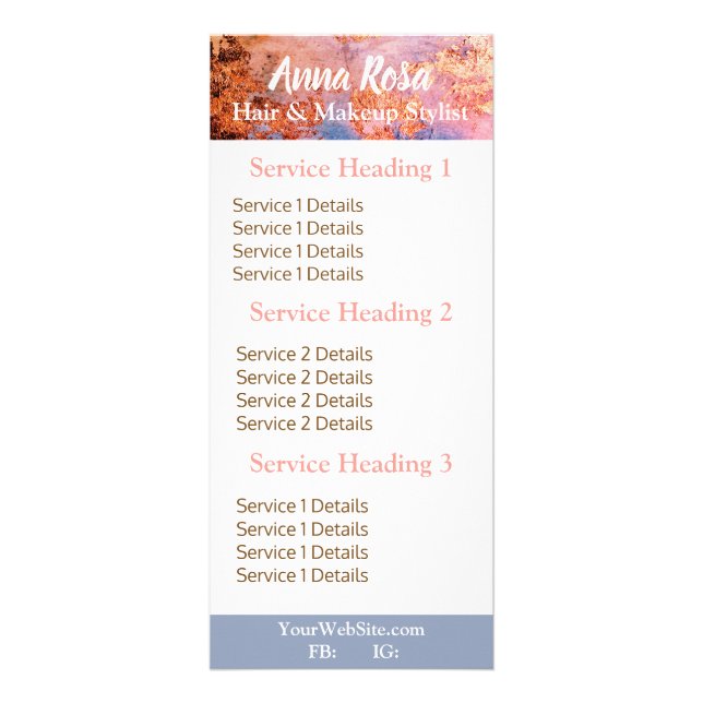 Tarjeta Publicitaria * Excitante acuarela Oro rosa Azul Resumen (Frente)