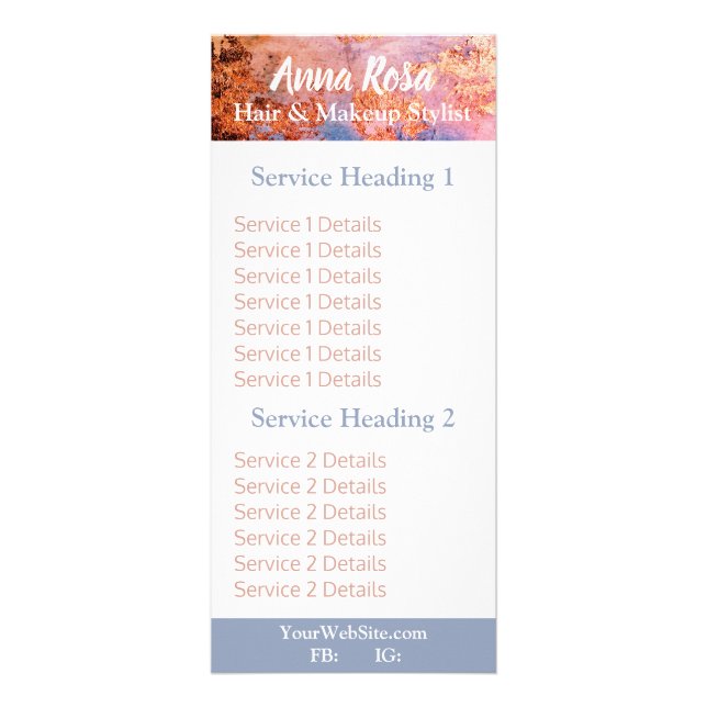 Tarjeta Publicitaria * Excitante acuarela Resumen Oro Rosa Azul (Frente)