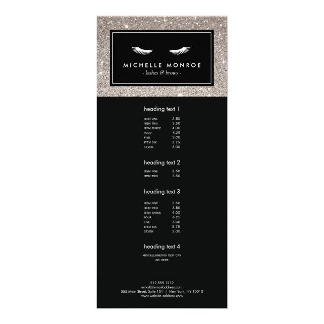 Tarjeta Publicitaria Eyelash con Purpurina plateado (Frente)