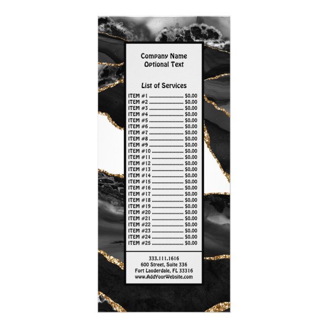 Tarjeta Publicitaria Faux Marble Agate Black Stylish Stone Luxury (Frente)