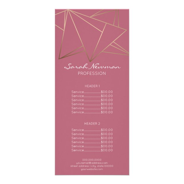 Tarjeta Publicitaria Faux rosa oro elegante moderno geométrico minimali (Frente)