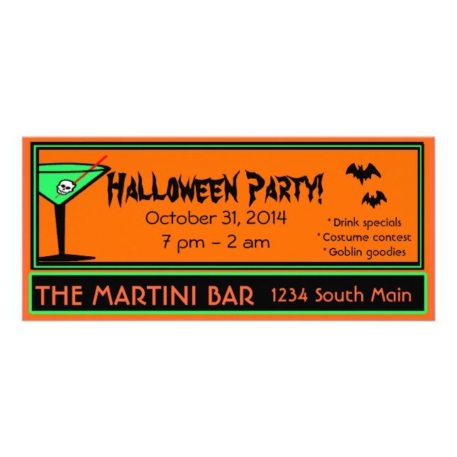Tarjeta Publicitaria Fiesta de Halloween de la barra (Frente)