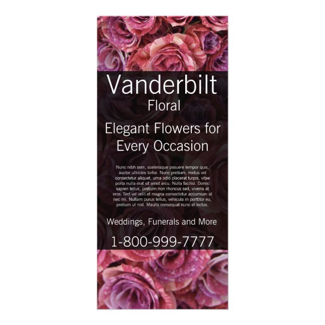 Tarjeta Publicitaria Floral Company Florist Pink Roses Rack Card (Frente)