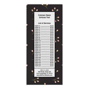 Tarjeta Publicitaria Flores rosadas tallo verde floral negro primavera