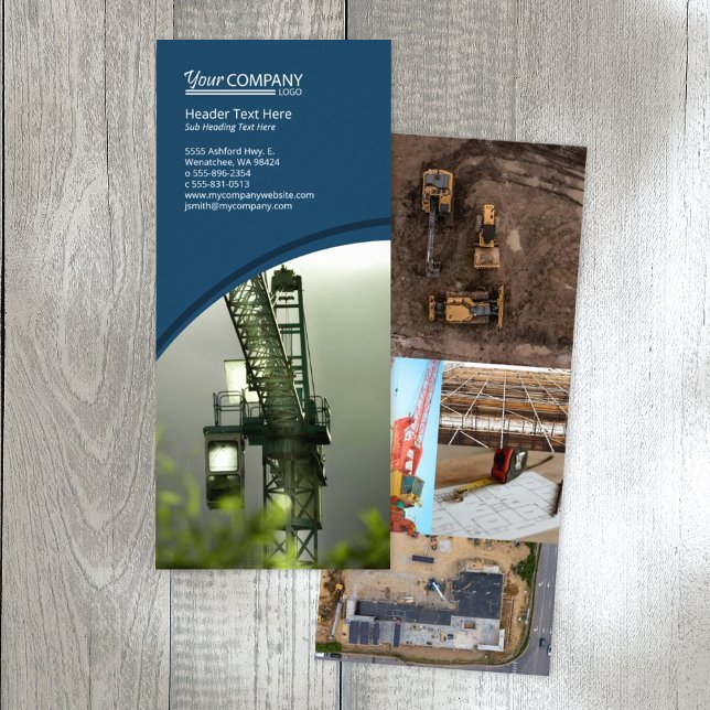 Tarjeta Publicitaria Fotos azules oscuras y con mosaico (navy blue company branded rack card, blue brochure template with logo, blue flyer design)